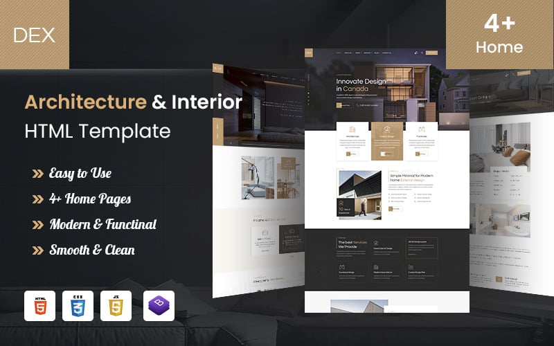 Modèle HTML5 de design d'intérieur et d'architecture Dex