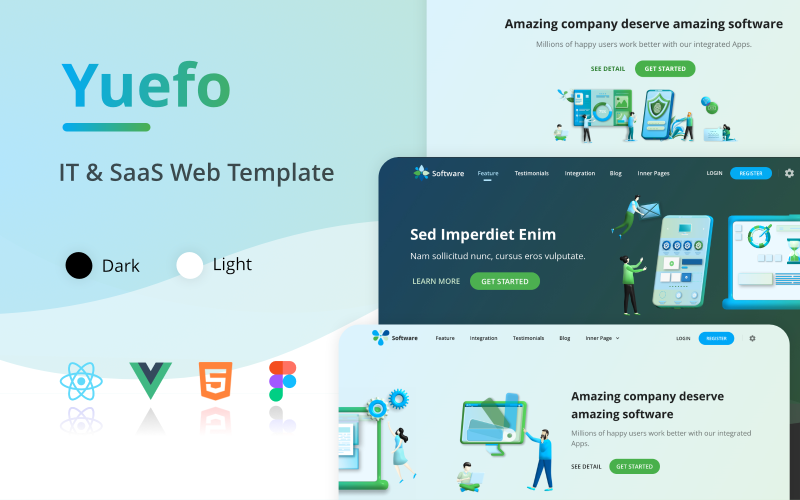 Yuefo - React Vue HTML Figma IT SaaS App Zielseitenvorlage