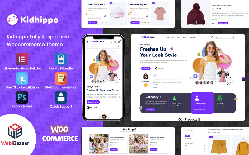 Kidhippo - Barnleksak och tyg Multipurpose Woocommerce-tema