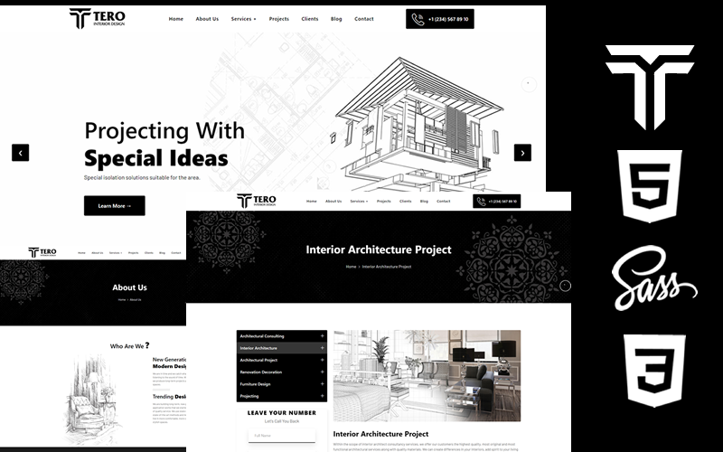 Tero - Дизайн интерьера Html5 Css3 Тема Шаблон сайта