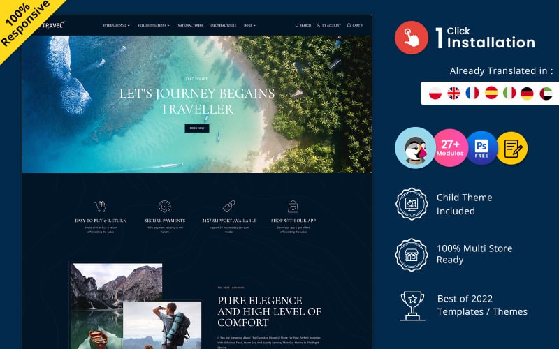 GoTravel - Plantilla Responsive de PrestaShop para Agencia de Viajes, Tours y Turismo