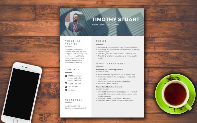 Timothy Stuart - Czysty i nowoczesny szablon CV