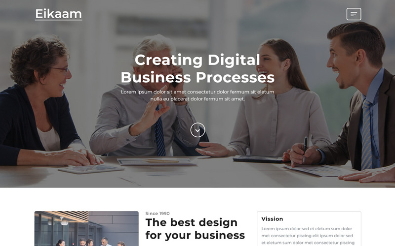 Eikaam est un modèle de page de destination HTML polyvalent et simple pour les entreprises