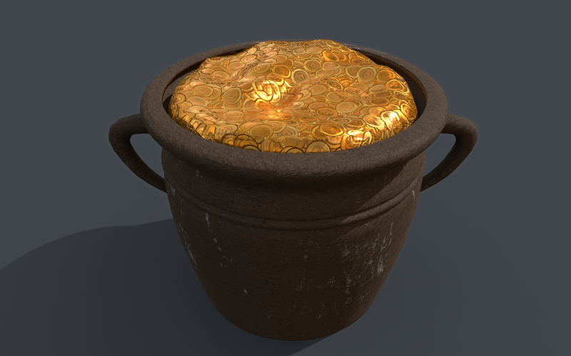 Pot met goud Low-poly 3D-model