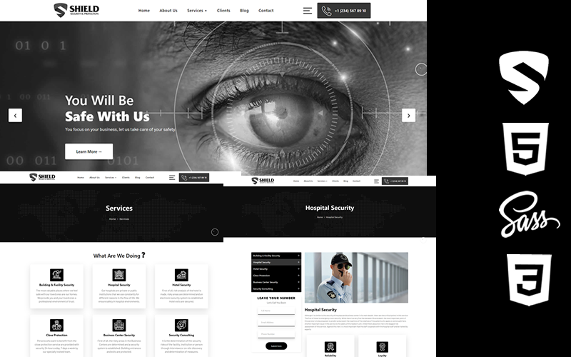 Щит - Служба безпеки та захисту Html5 Css3 шаблон веб-сайту теми