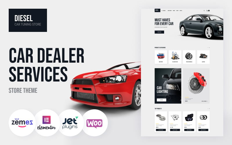 Dízel – WooCommerce autókereskedői szolgáltatások üzletének témája