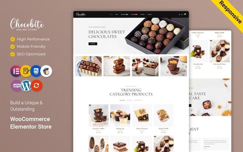 Chocobites - Chocolat, bonbons, boulangerie et gâteau Elementor Modèle de site Web Woocommerce