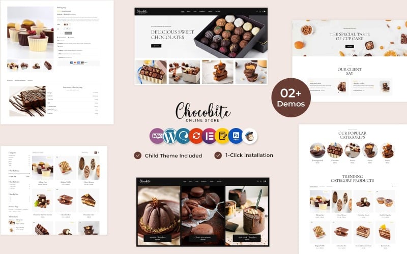 Chocobites -巧克力，糖果，糕点和蛋糕元素Woocommerce网站模板