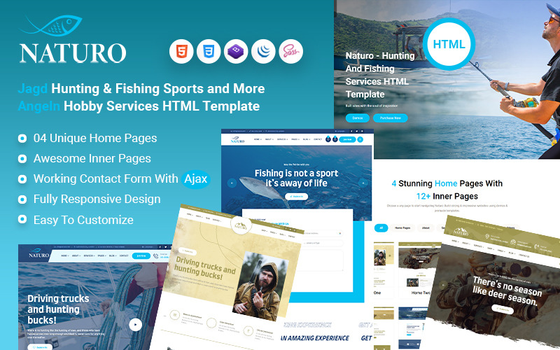 Naturo - Modello HTML di servizi di hobby all'aperto di caccia e pesca