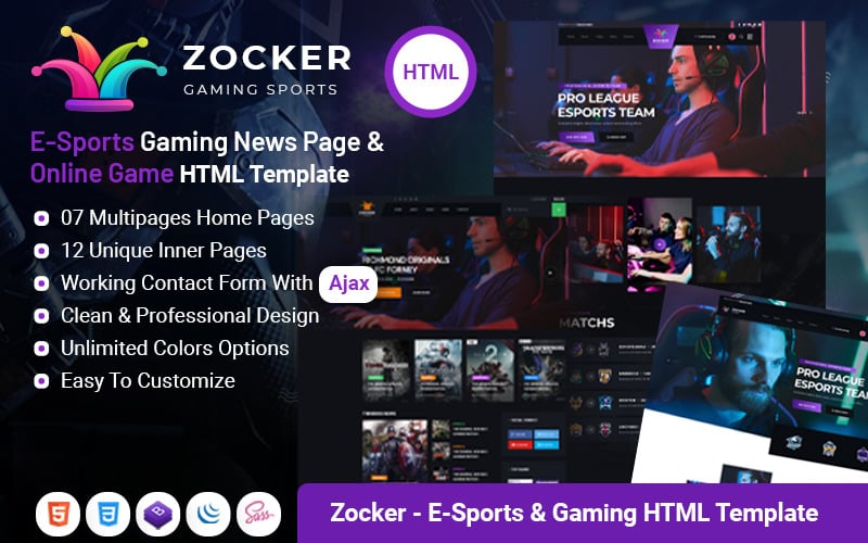 Zocker - eSports Gaming Clan News Magazine Portal Modello HTML