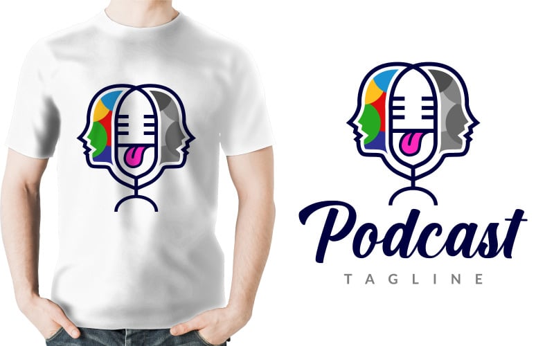 Logotipo de podcast de micrófono de lengua humana