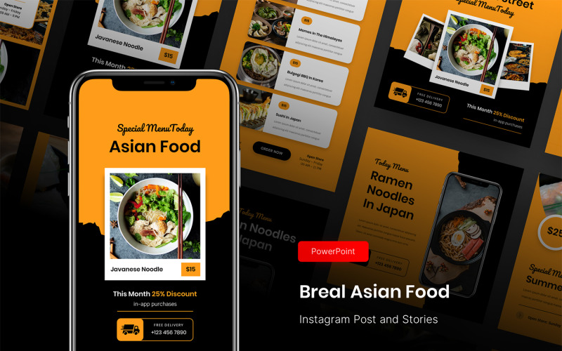 Breal -亚洲美食Instagram帖子和故事ppt模板
