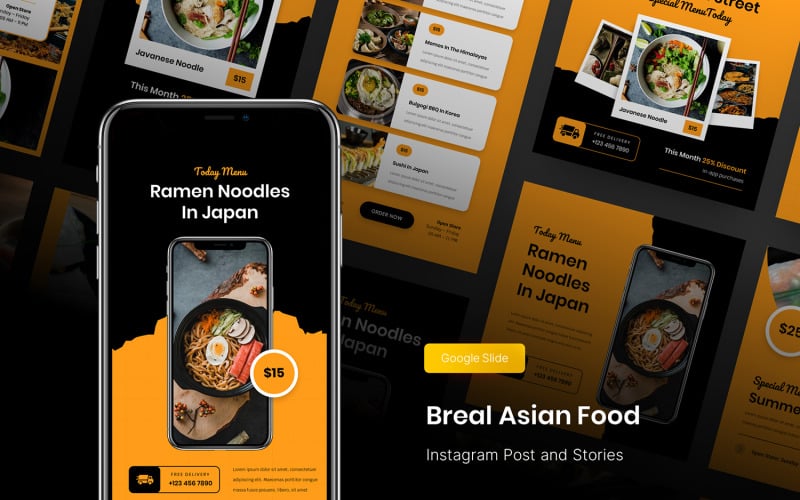 Breal - Азиатская еда Instagram Post and Stories Google Slide Template