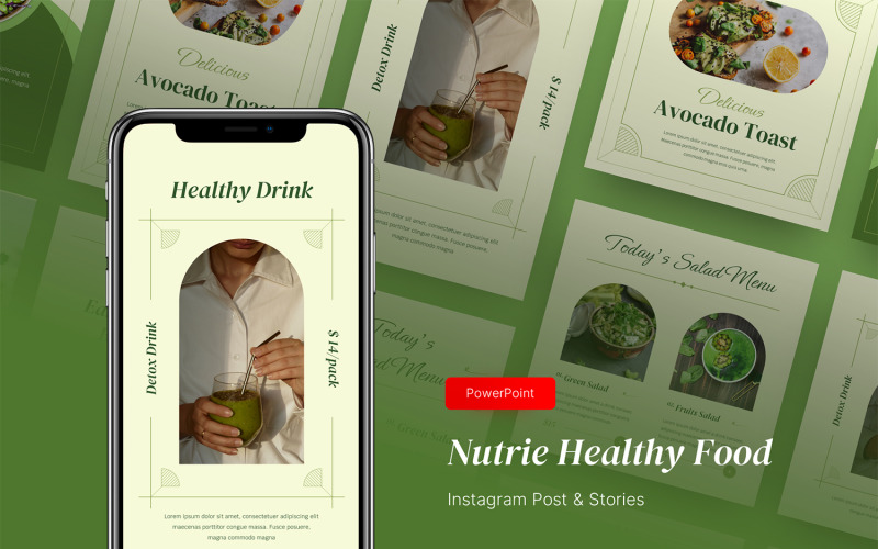 营养-健康食品故事和Instagram帖子的PowerPoint模板