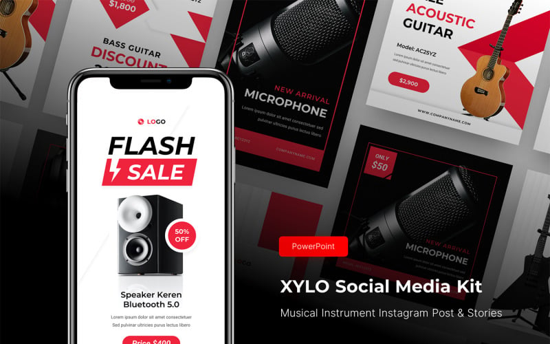 Xylo - Musikinstrument Instagram Post & Stories PowerPoint-Vorlage