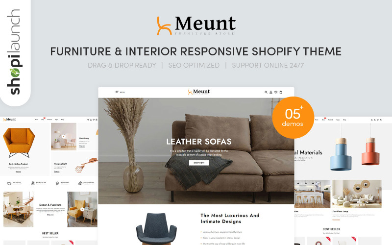 Meunt - Responsywne motywy Shopify dotyczące mebli i wnętrz