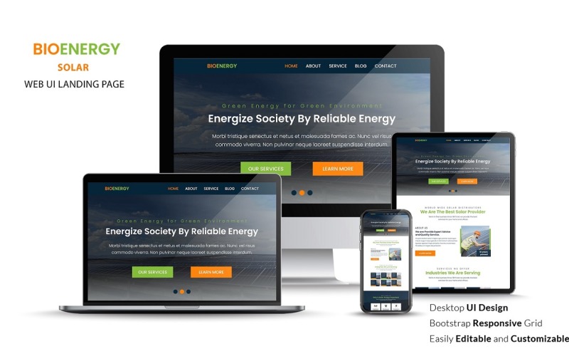 Šablona vstupní stránky webového uživatelského rozhraní solární energie