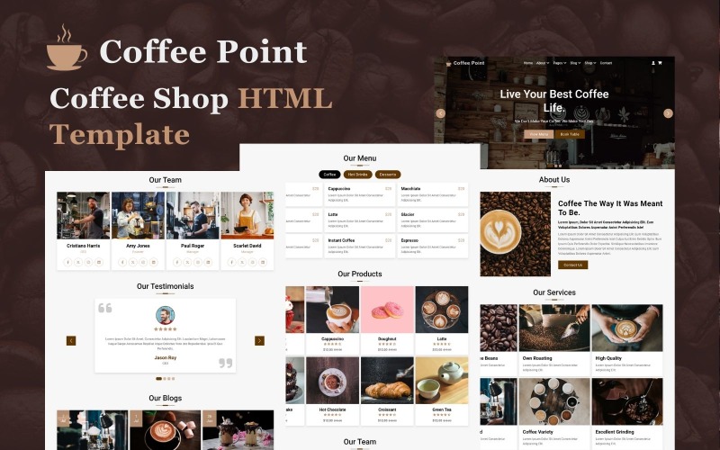 Coffee Point - Modelo de site HTML5 de várias páginas de cafeteria