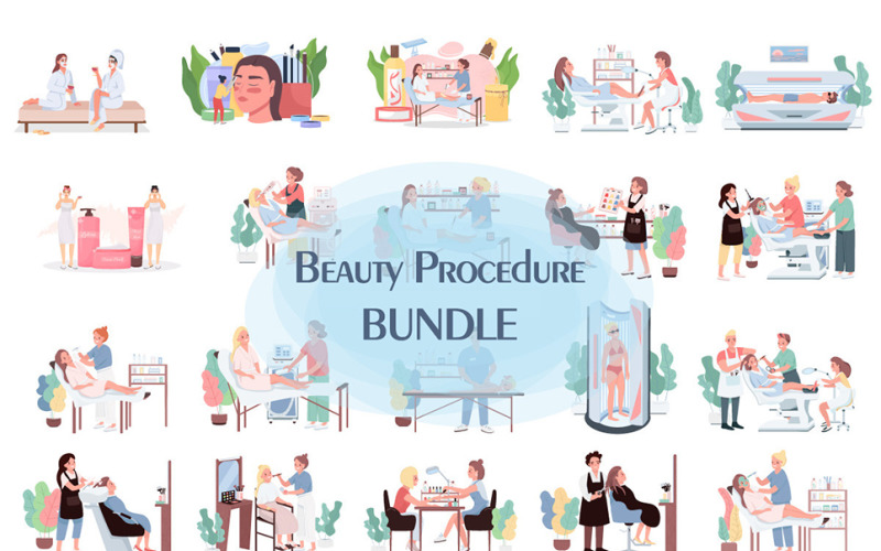 Ensemble d'illustrations de procédures de beauté