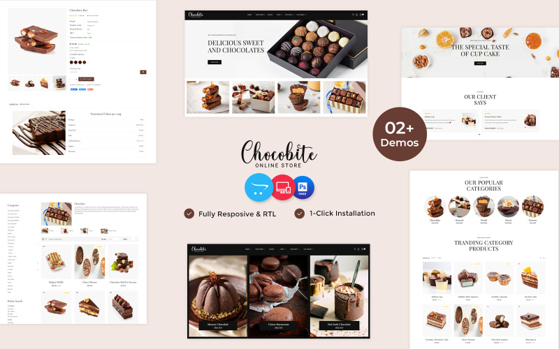 Chocobites - čokoláda, sladkosti, pekárna a dort Šablona webových stránek Opencart