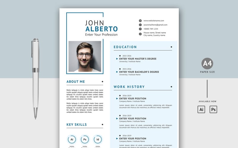 Professionele CV-lay-out Schoon ontwerp Afdrukbare CV-sjabloon