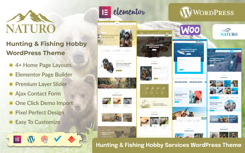 Naturo - Jakt Fiske Utomhus Hobby Shoppa WordPress-tema