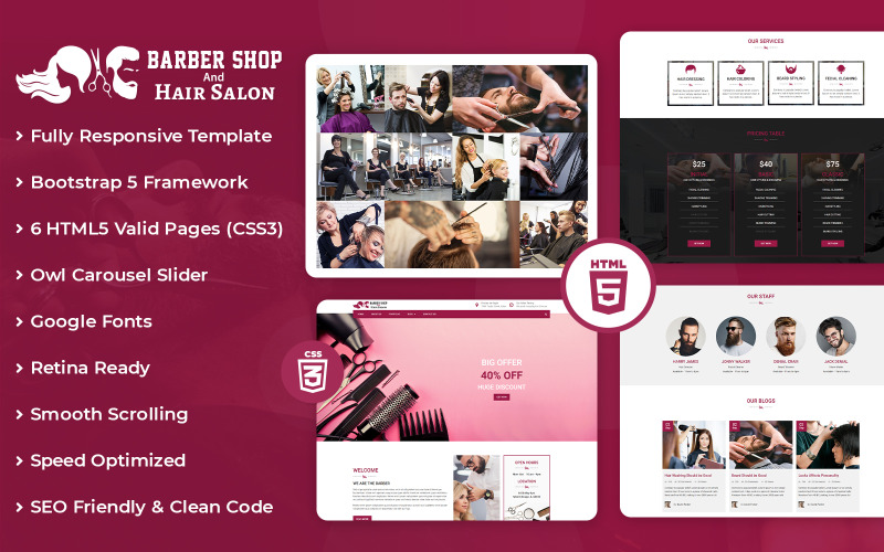 Barbearia e cabeleireiro-Html-Template