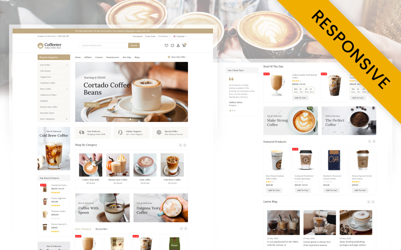 Coffeeter - адаптивна тема для інтернет-кав'ярні Opencart