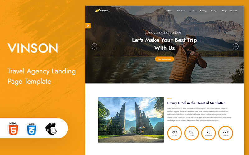 Vinson – šablona vstupní stránky pro zájezdy a cestovní kanceláře
