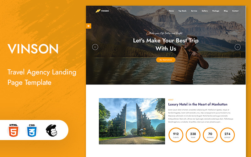 Vinson -旅游和旅行社登陆页面的模板