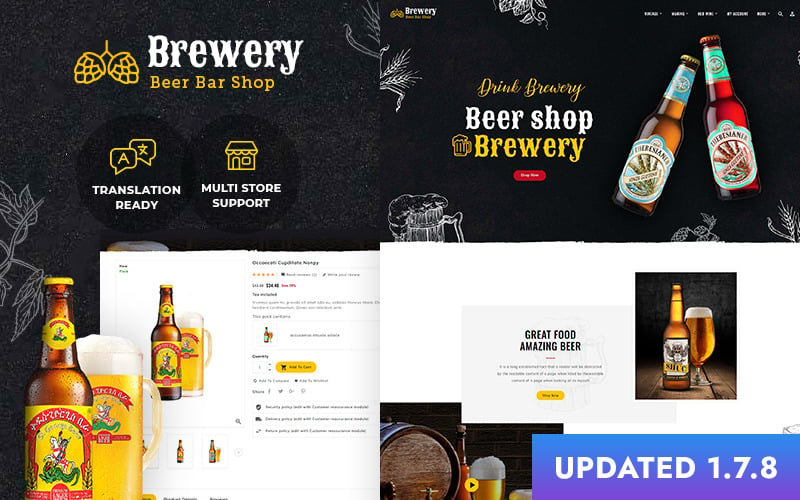 Bryggeri - Ölbar, drycker & pub PrestaShop Responsivt tema