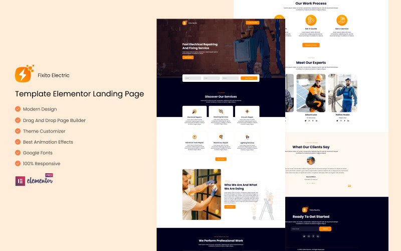 Fixoto Electric Repair 服务 - Elementor Landing Page Template