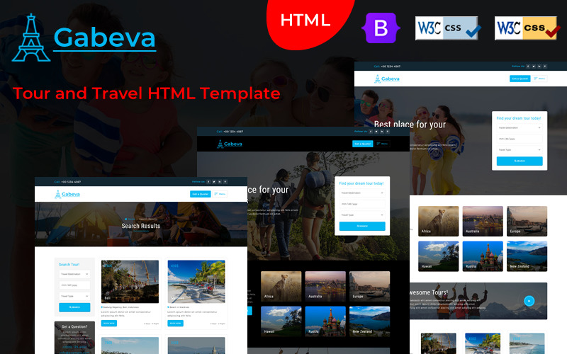 加贝瓦-旅游和旅行的HTML模板