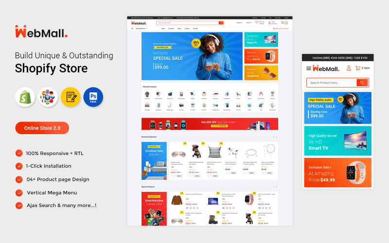 Webmall - Mega Shop Çok Amaçlı Duyarlı Shopify Teması