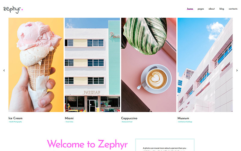 Zephyr -创意项目照片画廊网站由MotoCMS 3网站建设者