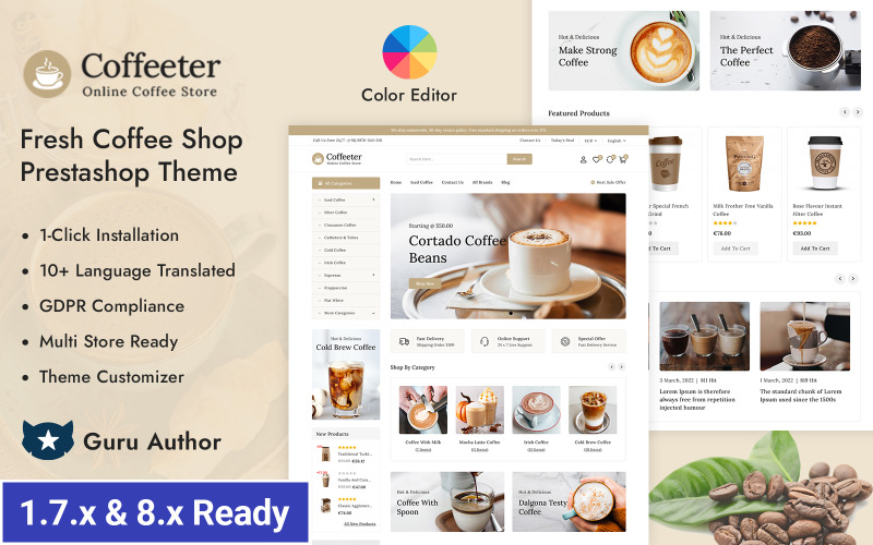 Coffeeter - Prestashop Responsive Theme für einen frischen Coffee Shop