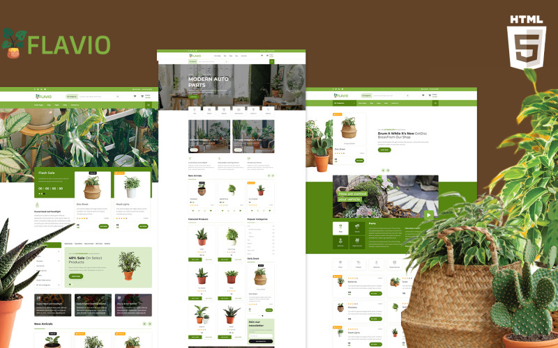 Modèle de site Web de commerce électronique Flavio Plants Greens And Flowers HTML5