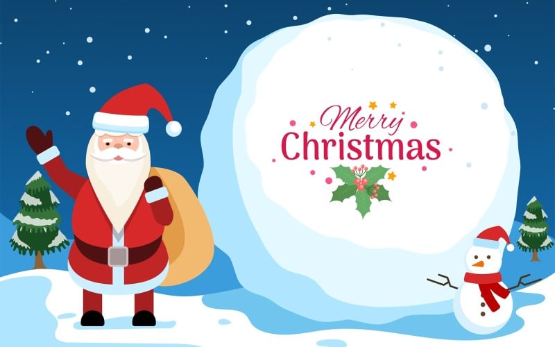 圣诞佳节插图与圣诞老人和雪人