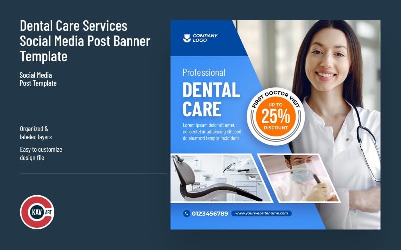 牙科保健服务社交媒体帖子模板