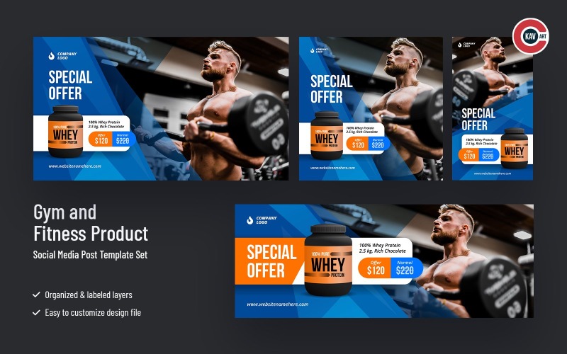 Gym & Fitness Product Social Media Banner Set