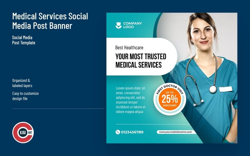 Modello di banner Web e post sui social media per servizi medici