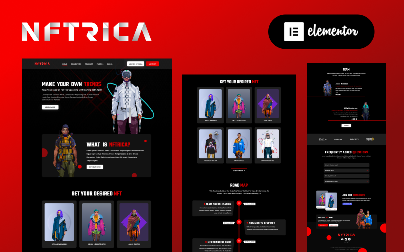 NFTRICA – NFT Project Artist Showcase Elementor WordPress téma