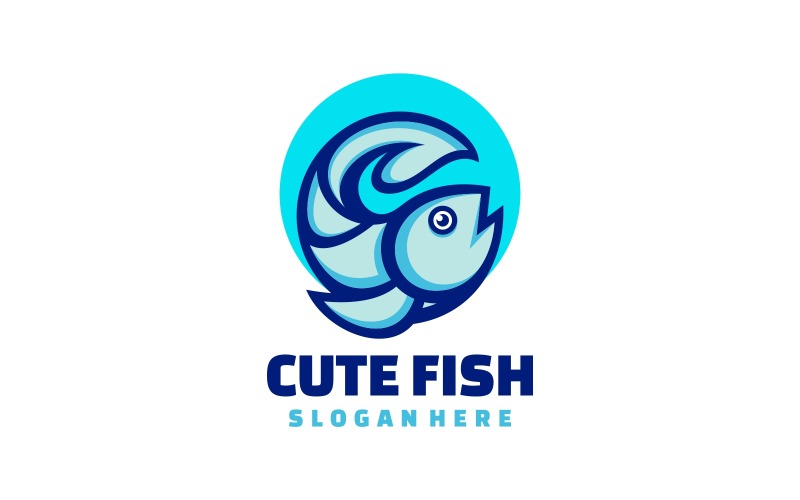 可爱的鱼简单的吉祥物标志风格