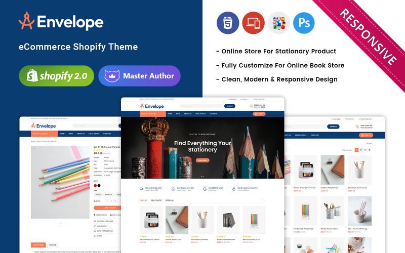 Конверт - Адаптивна тема для магазинів канцтоварів Shopify