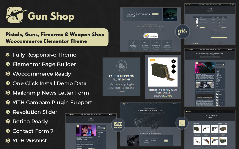 BulletCrew - Pistolas, armas, armas de fogo e loja de armas Woocommerce Elementor Theme