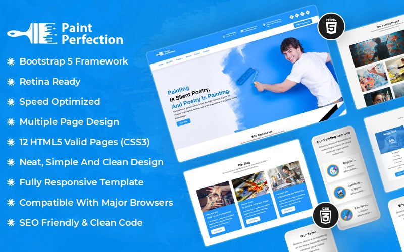 Paint Perfection - Ressam Hizmetleri HTML5 Web Sitesi Şablonu