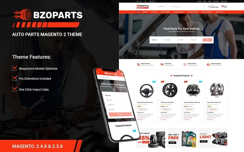 BzoParts - Responsieve auto-onderdelen, apparatuur Magento 2-thema
