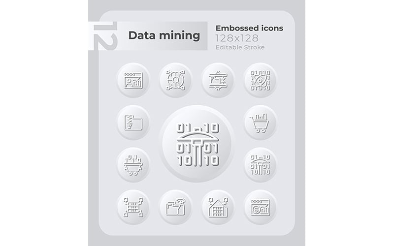 Data Mining Techniques Embossed Icons Set