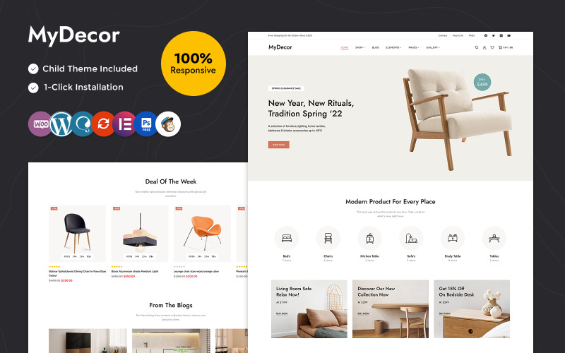 MyDecor - тема WooCommerce Elementor для меблів, інтер'єру, мистецтва та ремесел