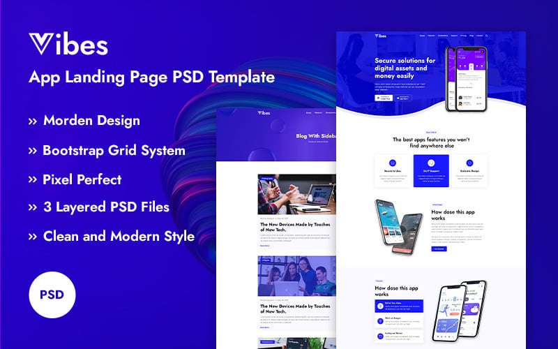 Vibes – App Landing PSD Template.